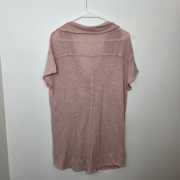 Free People Light Pink Linen Blend Beachy Casual Tunic The Posh Tee Shirt Size S - Picture 7 of 8